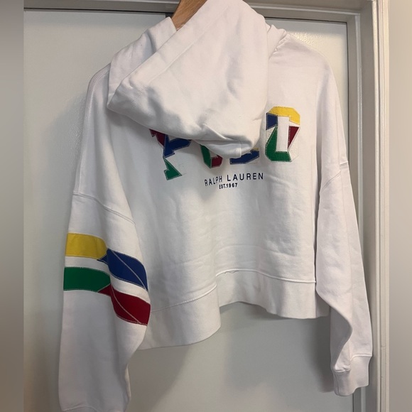 Polo Ralph Lauren  Cropped Fleece Hoodie White  Women’s Size MD - Picture 3 of 4